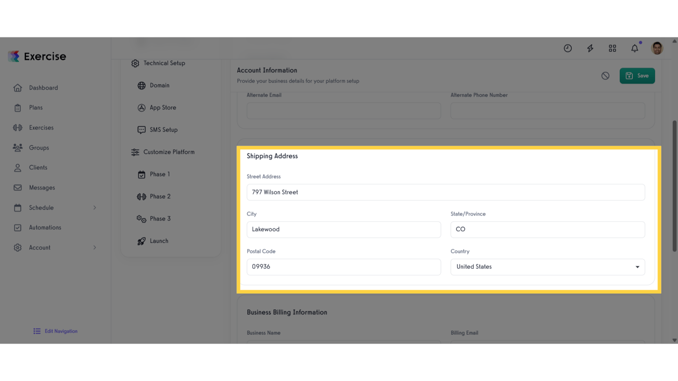 Shipping Address Section