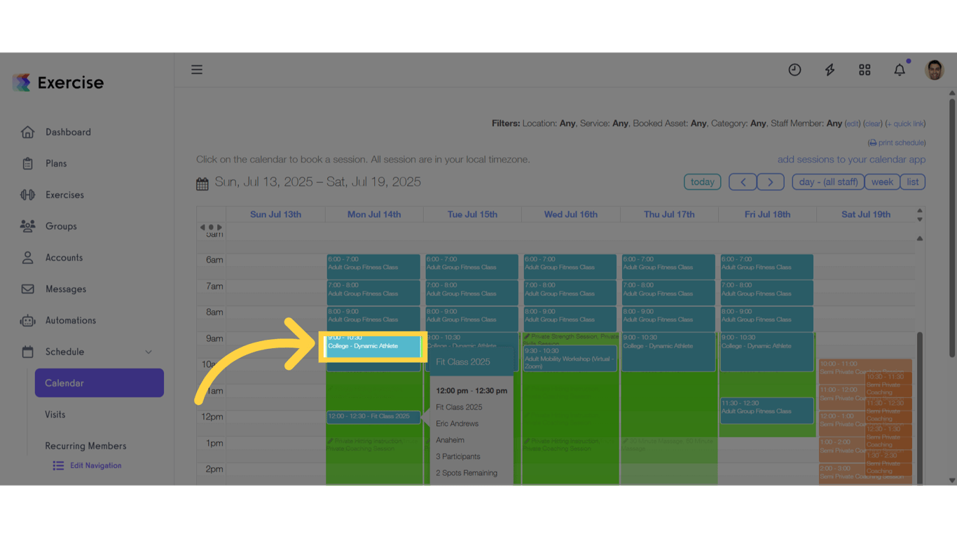 Click a recurring session