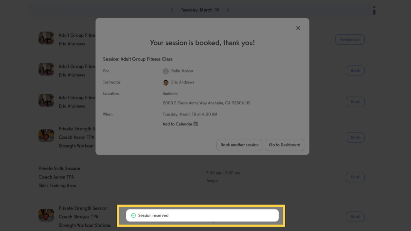Click 'Session reserved'