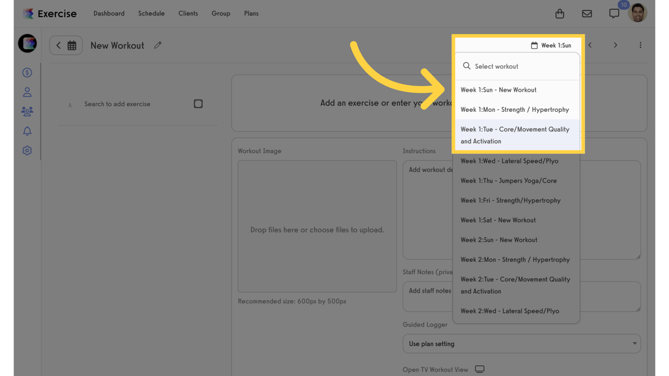Select Specific Date/Workout