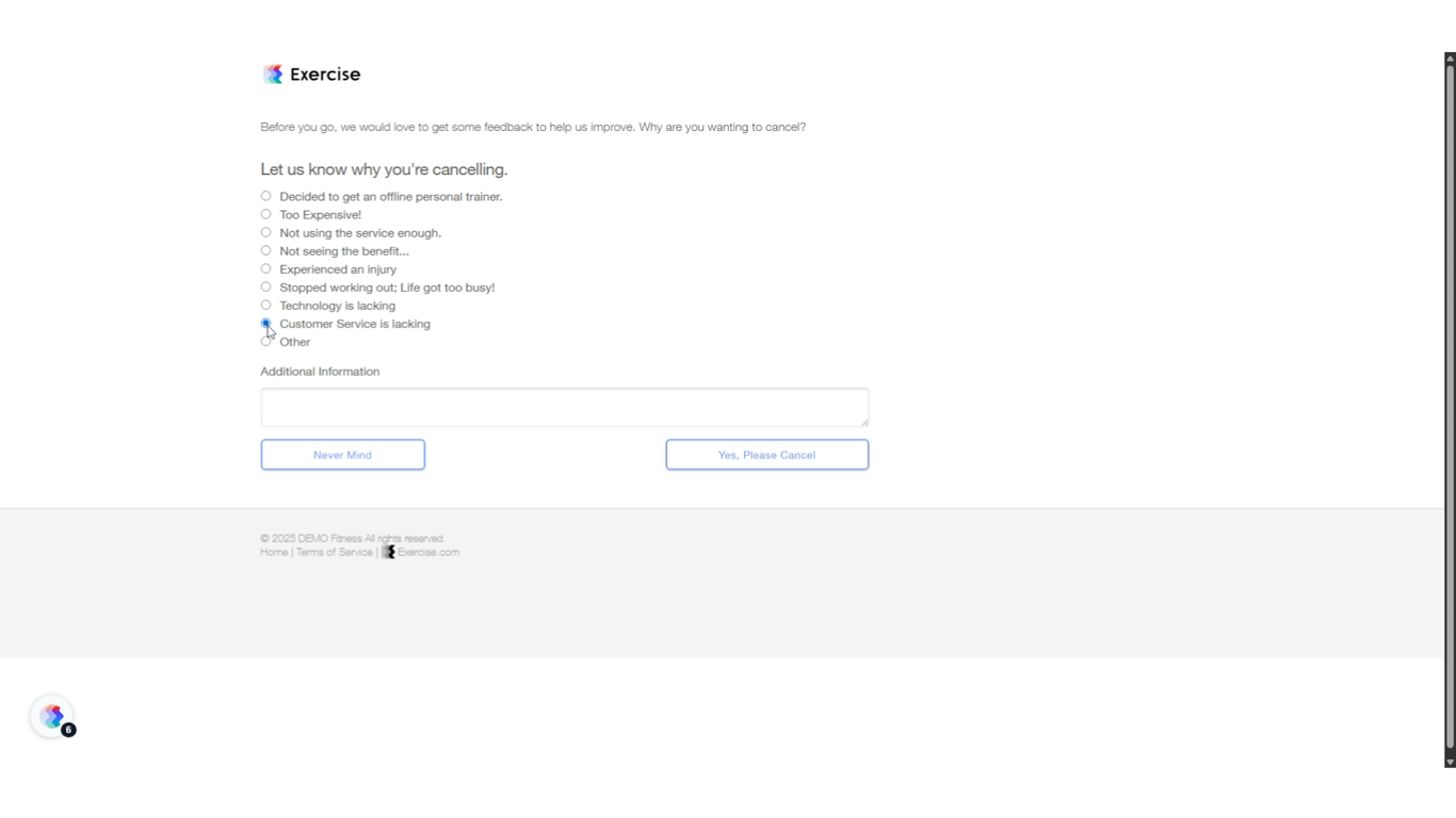 Choose your reasons for cancelling and confirm the cancellation.
