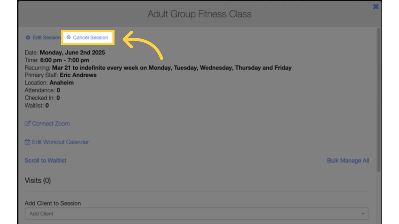 Click the 'Cancel Session' link.