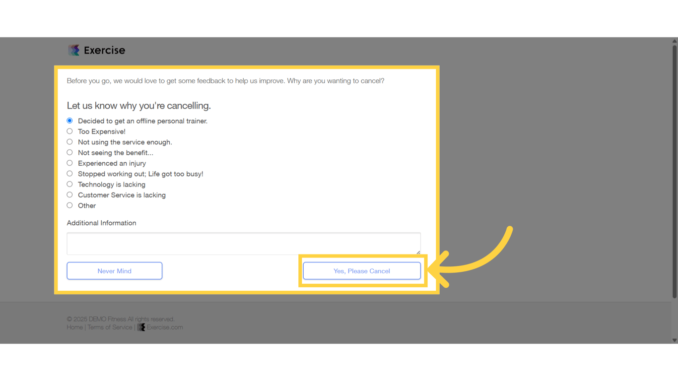 Click 'Yes, Please Cancel' button