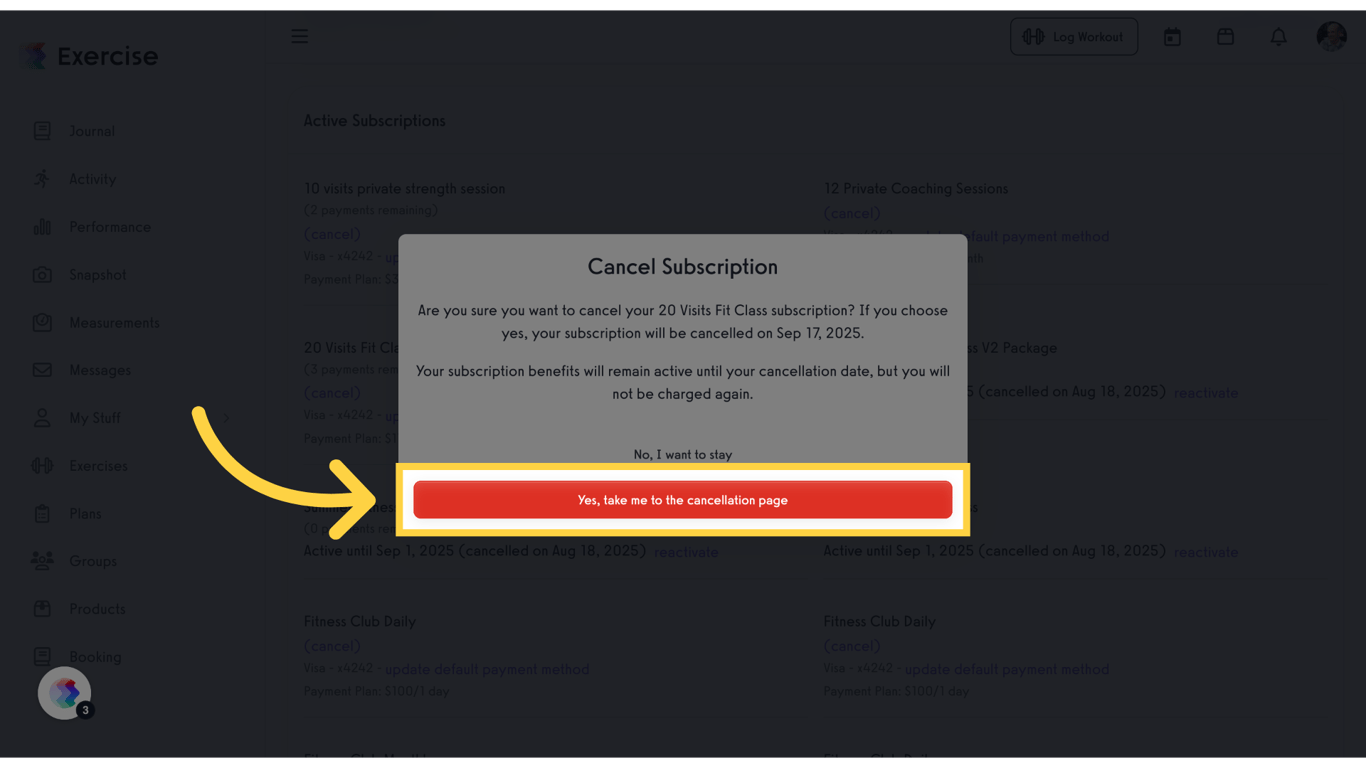 Click 'Yes, take me to the cancellation page'
