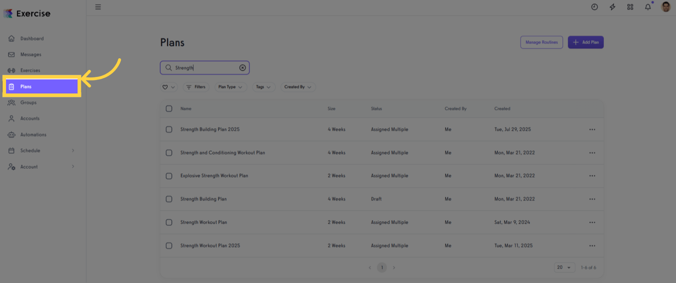 Navigate to the Plans tab to view or edit a plan.