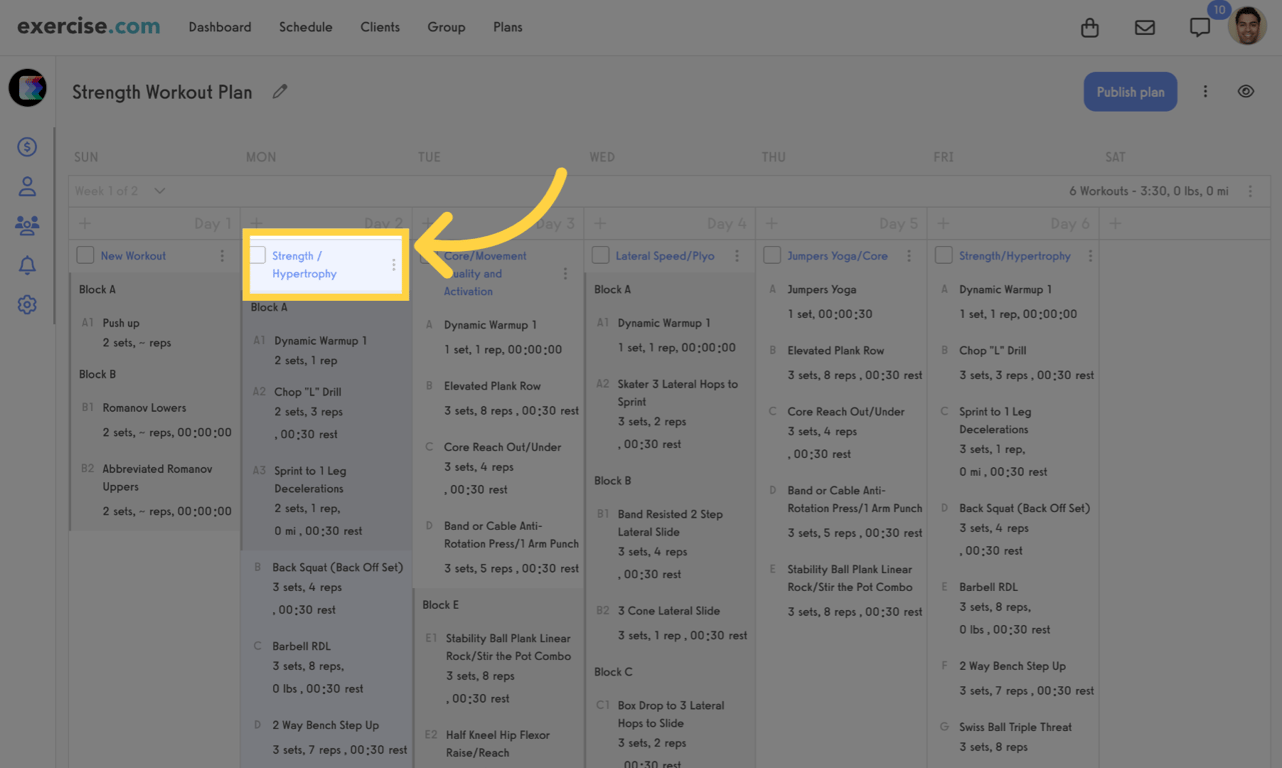 Open a workout from the plan to make edits.