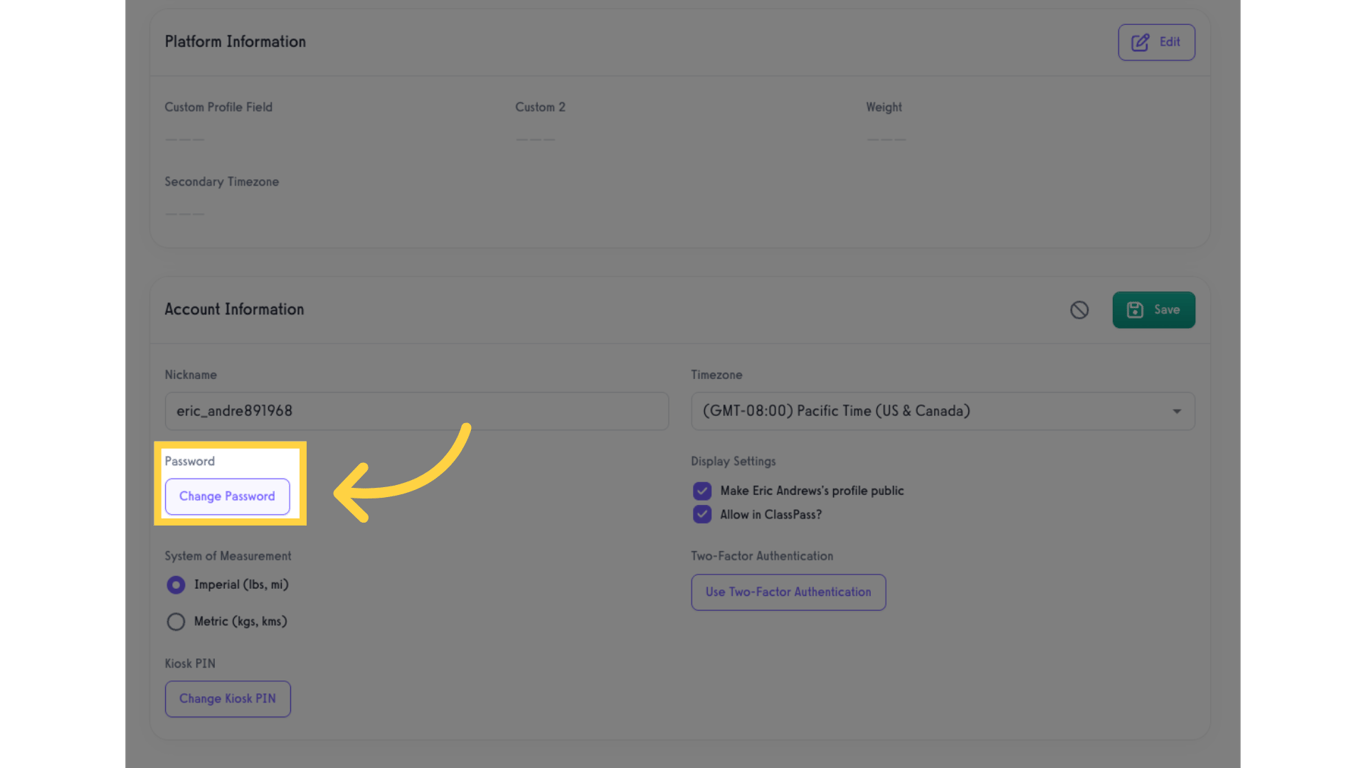 Click 'Change Password'