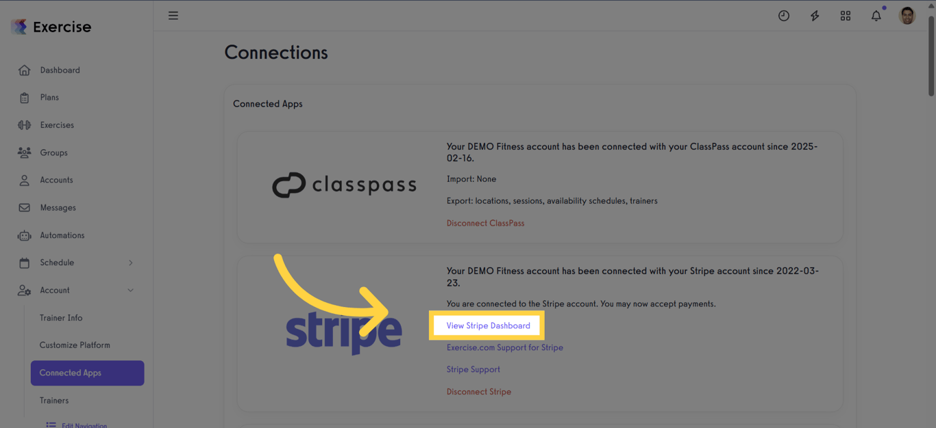 Click 'View Stripe Dashboard'.