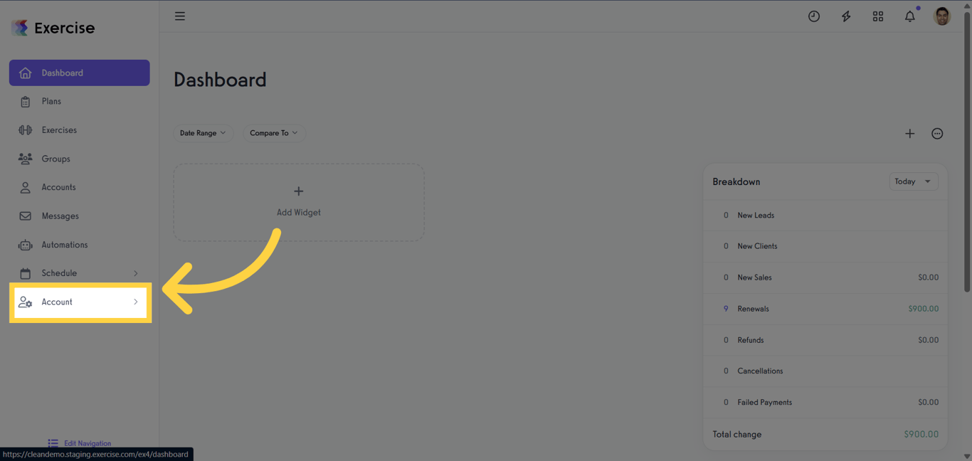Click on the 'Account' tab.