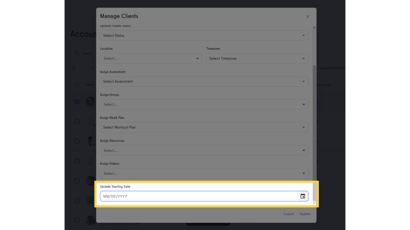 Search for the 'Update Starting Date' section.