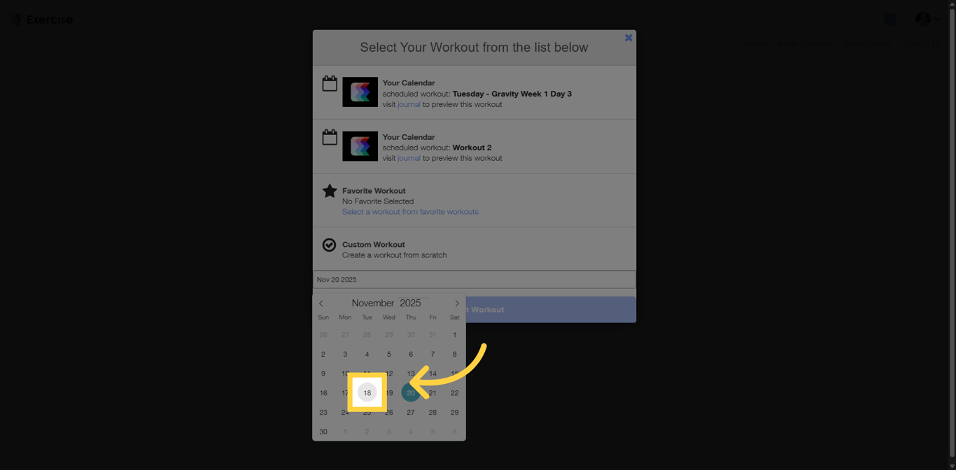 Screenshot of calendar with a selected day.
