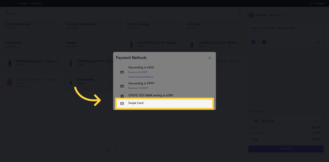 Click Swipe Card to add a new card.