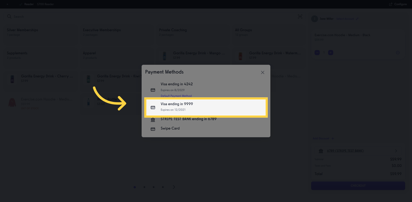 Select a new payment method for the transaction.