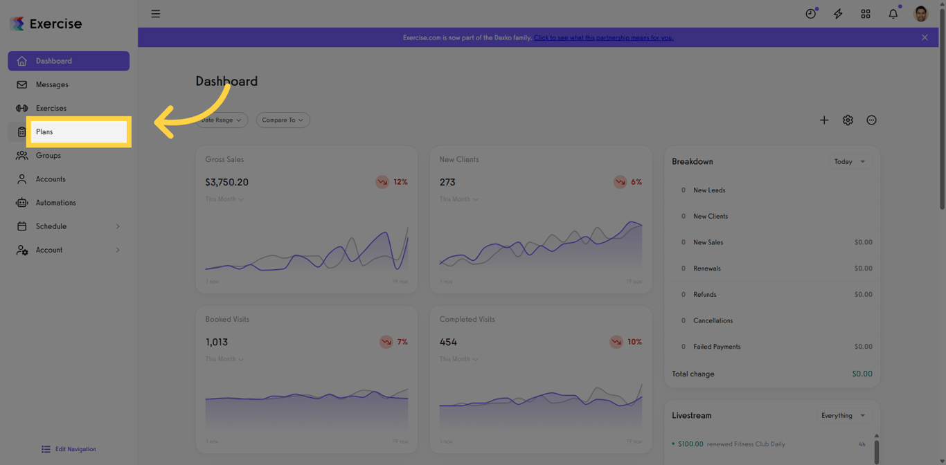 Navigate to Plans Section