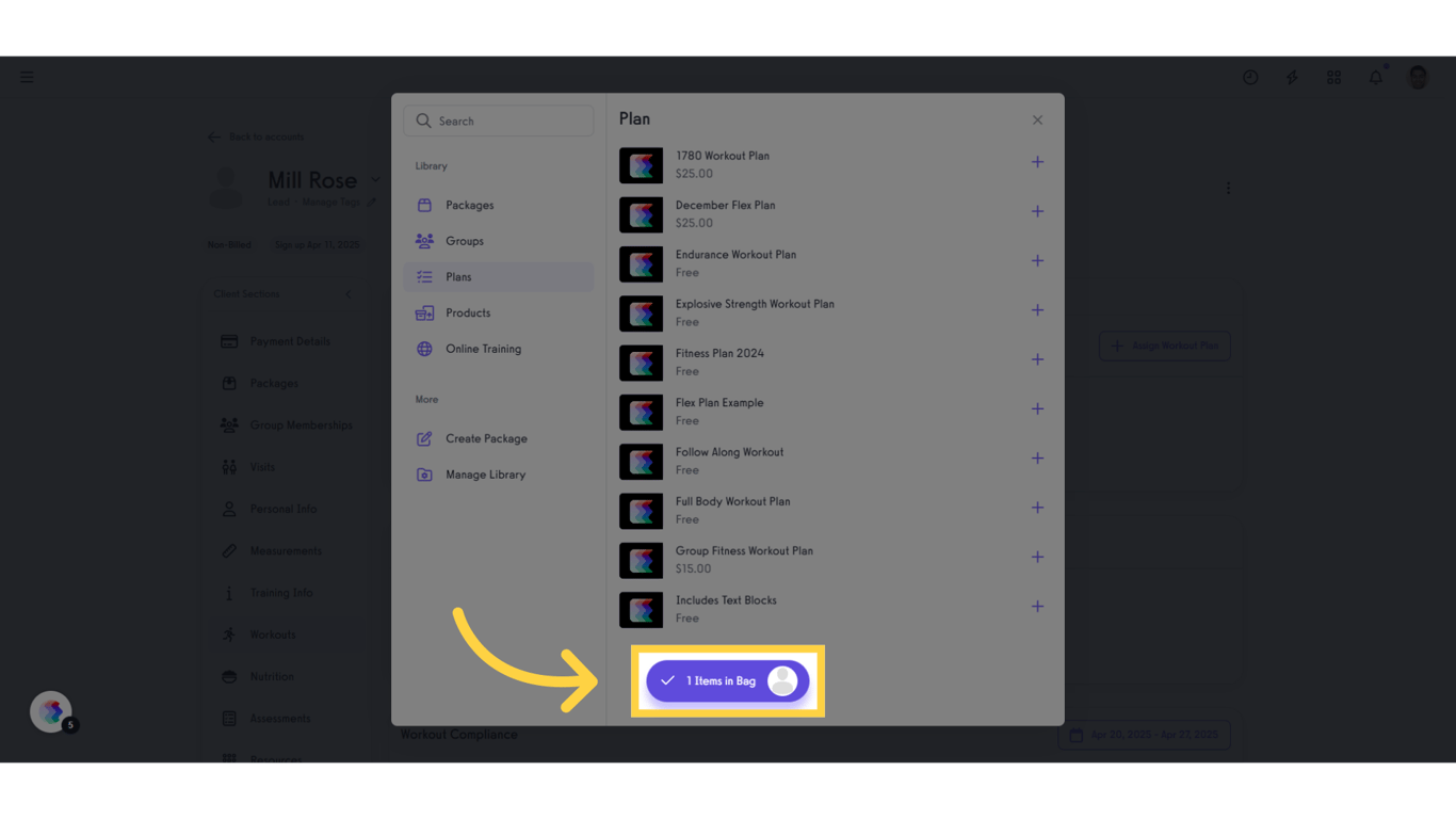 Click 'Items in Bag'
