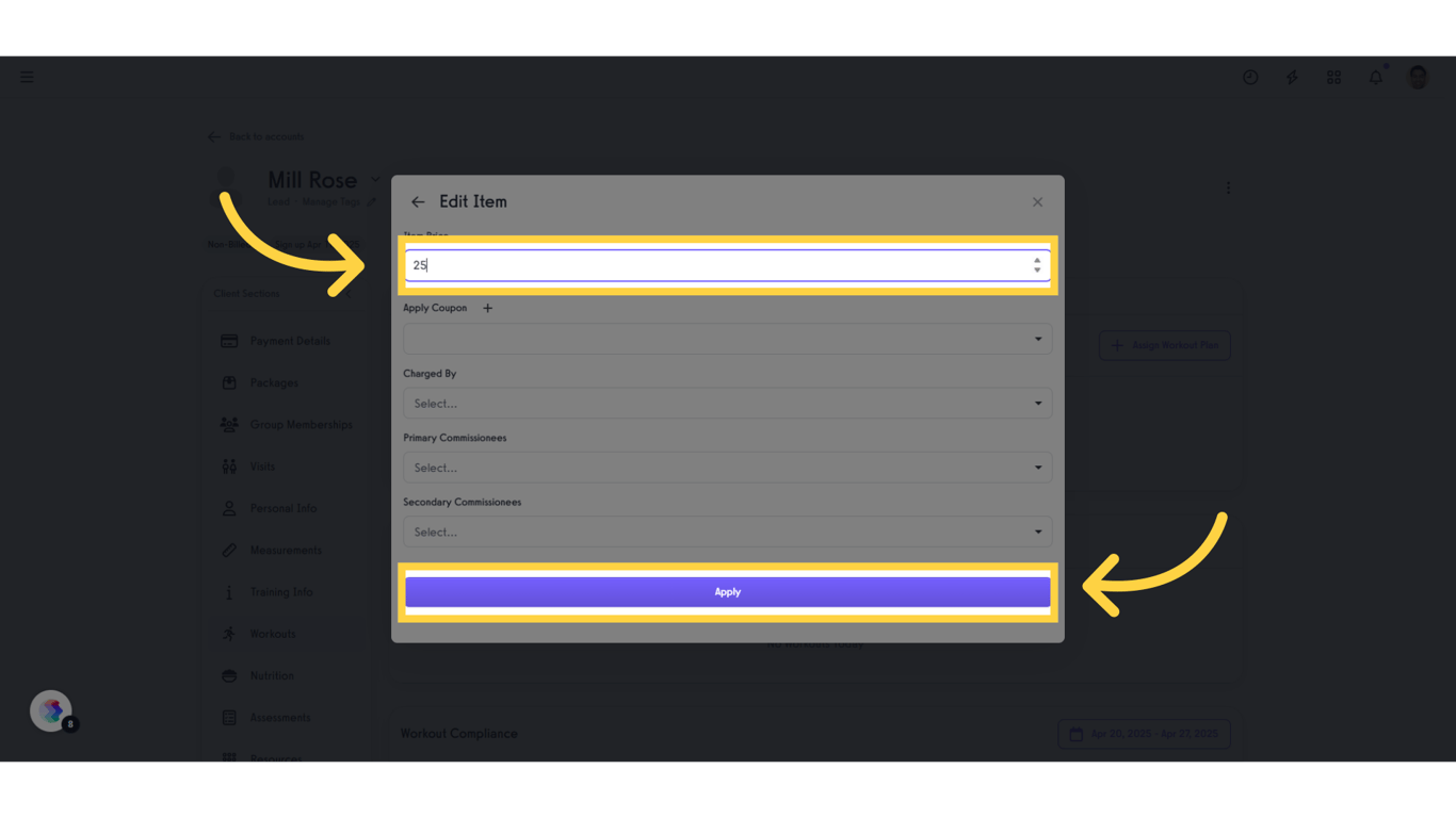 Click and Edit 'Item Price' and Apply Changes