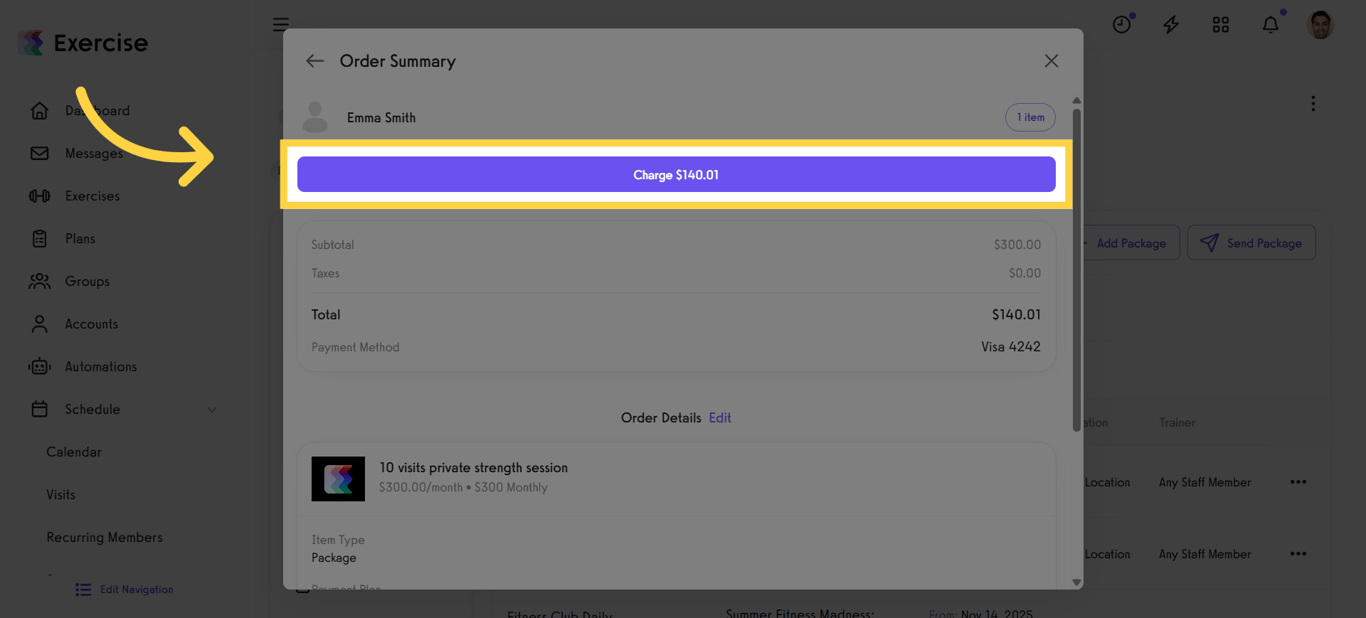 Screenshot of confirming the charge