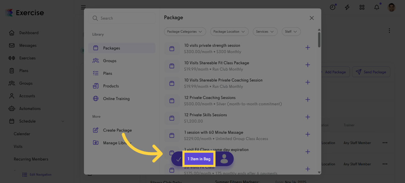 Screenshot of reviewing items in bag
