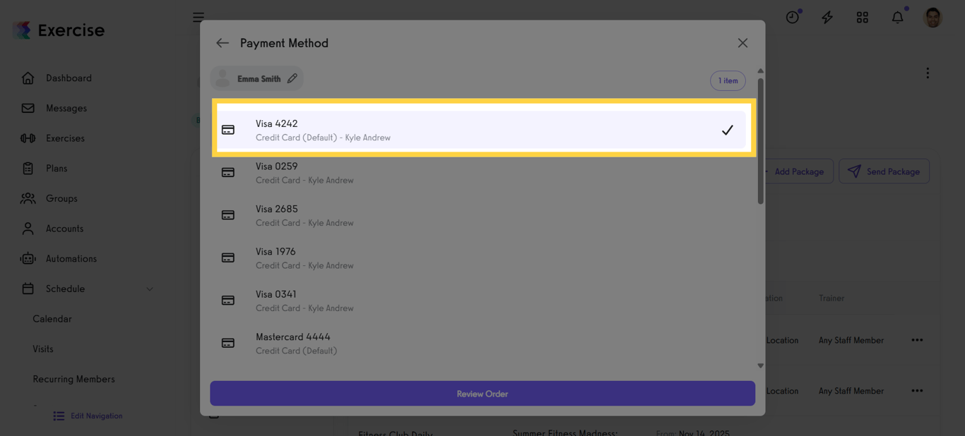 Screenshot of selecting the manager’s payment method