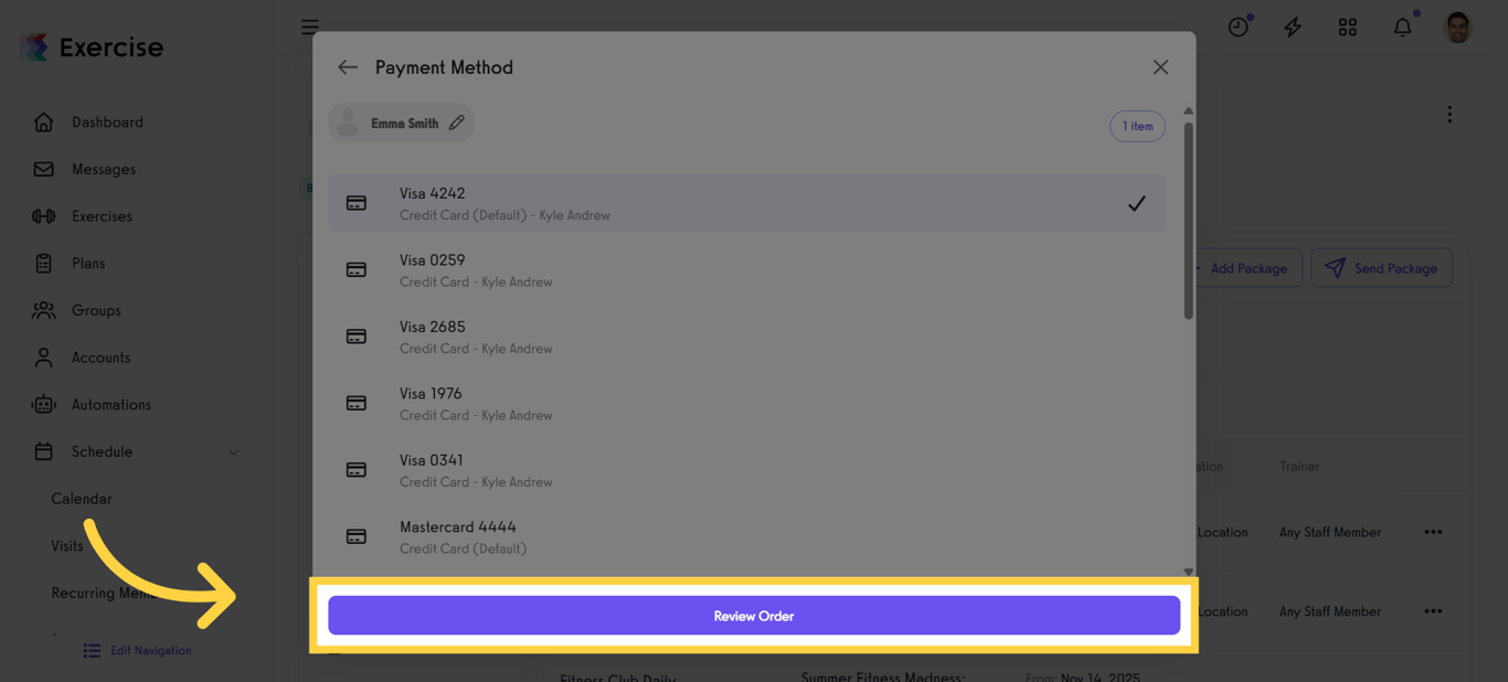 Screenshot of reviewing the order