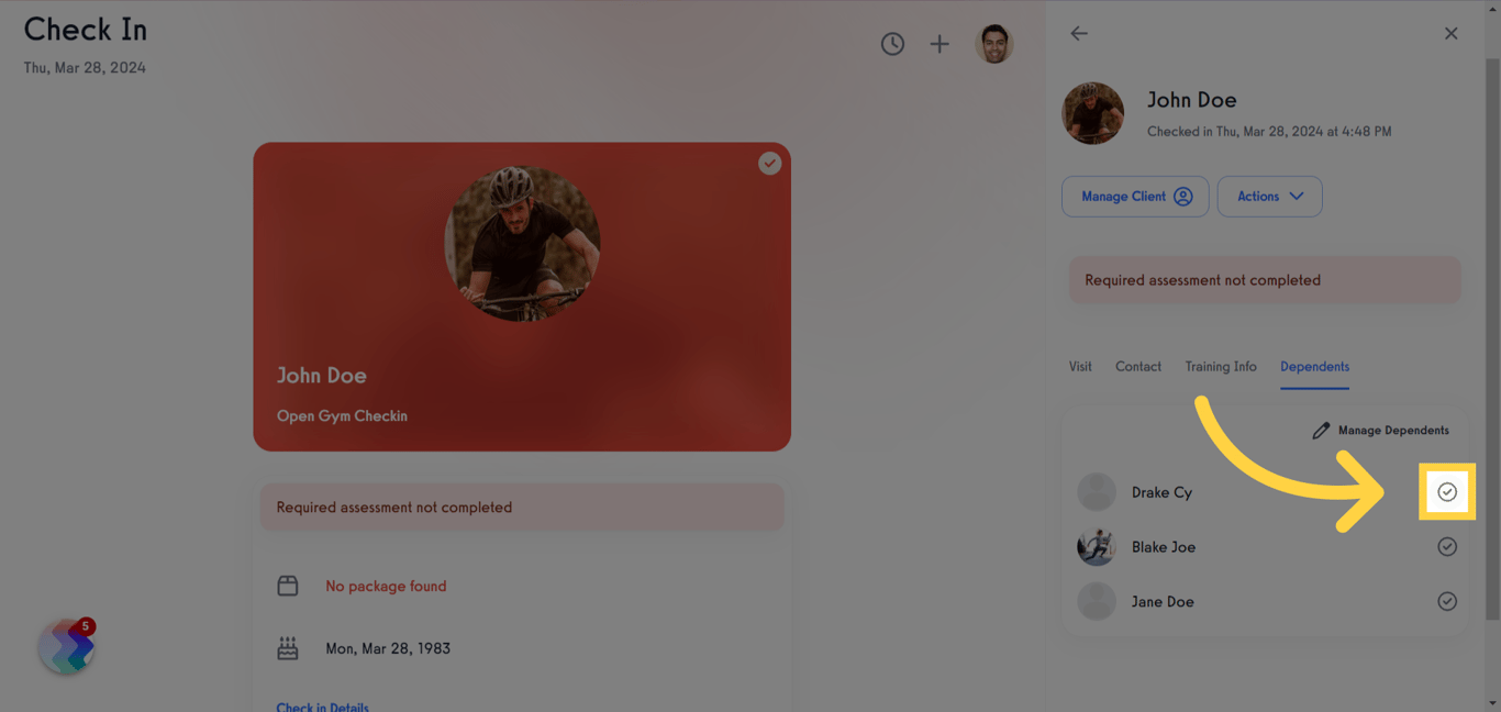 Click the Check-in Icon