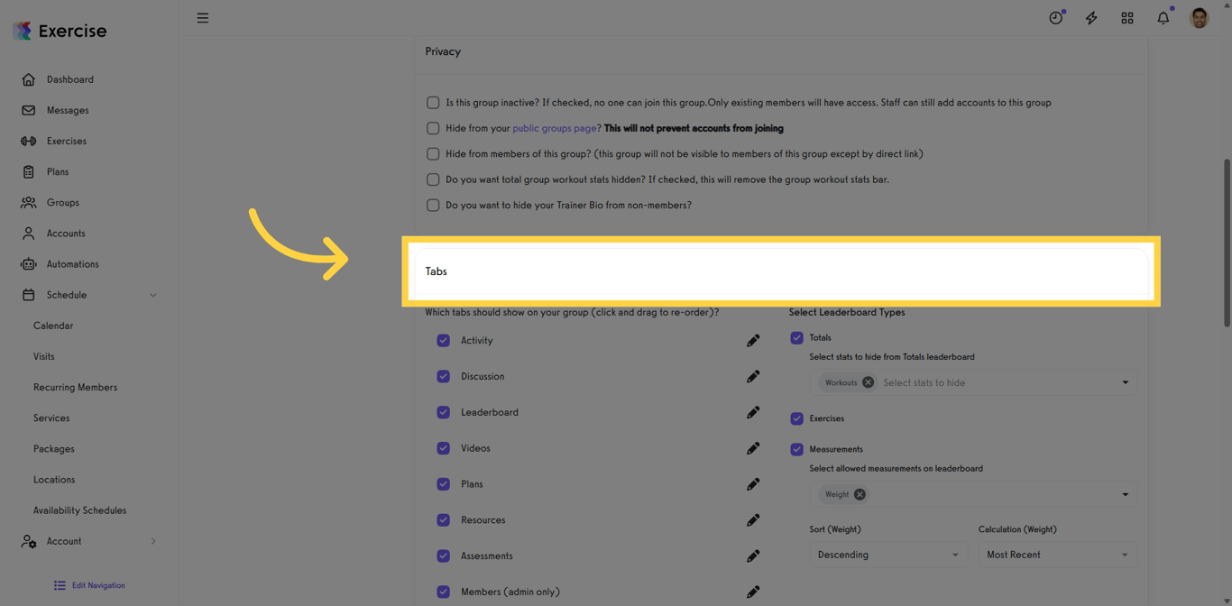 Configure Group Tabs