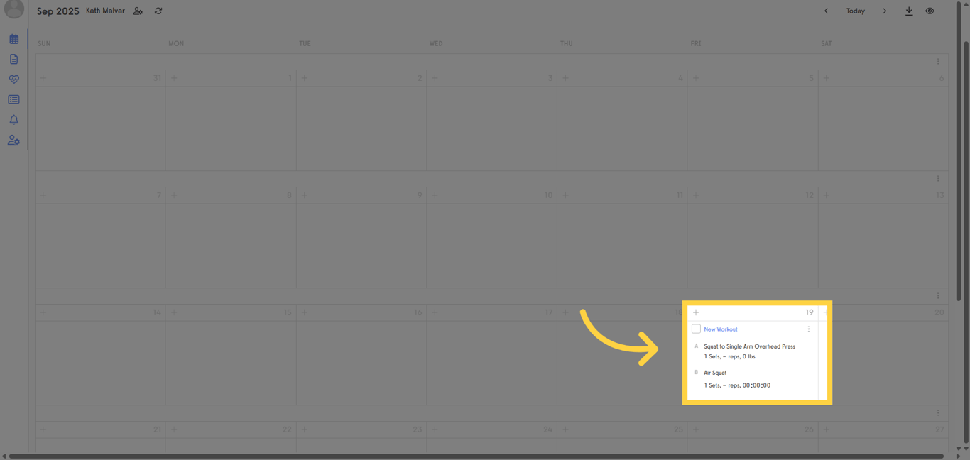 Build a workout directly from the calendar view.