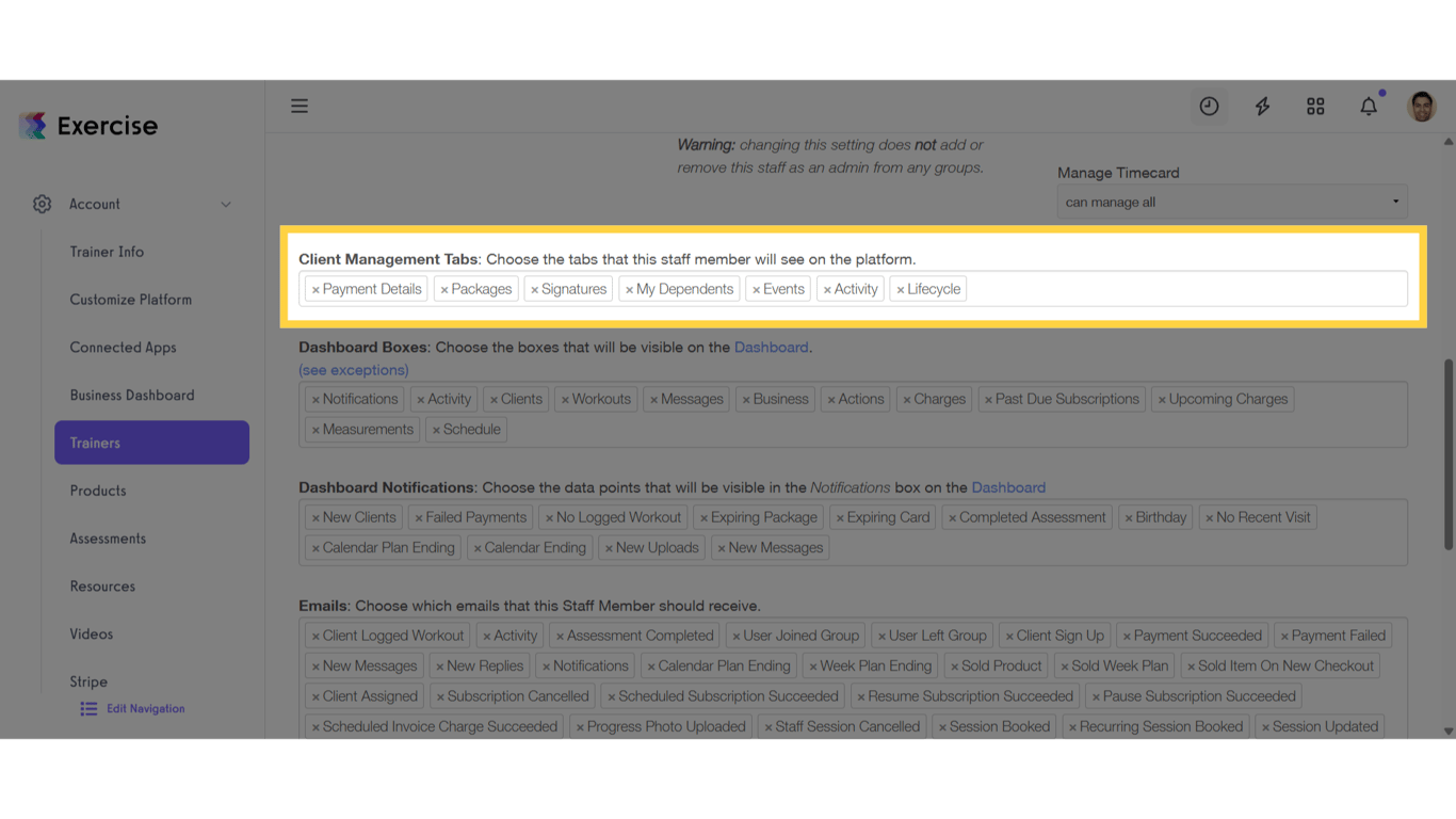 Client Management Tabs