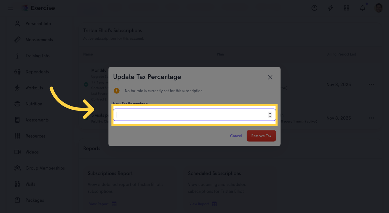 Open Edit Taxes Section