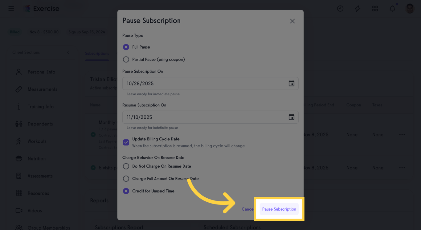 Confirm Subscription Pause