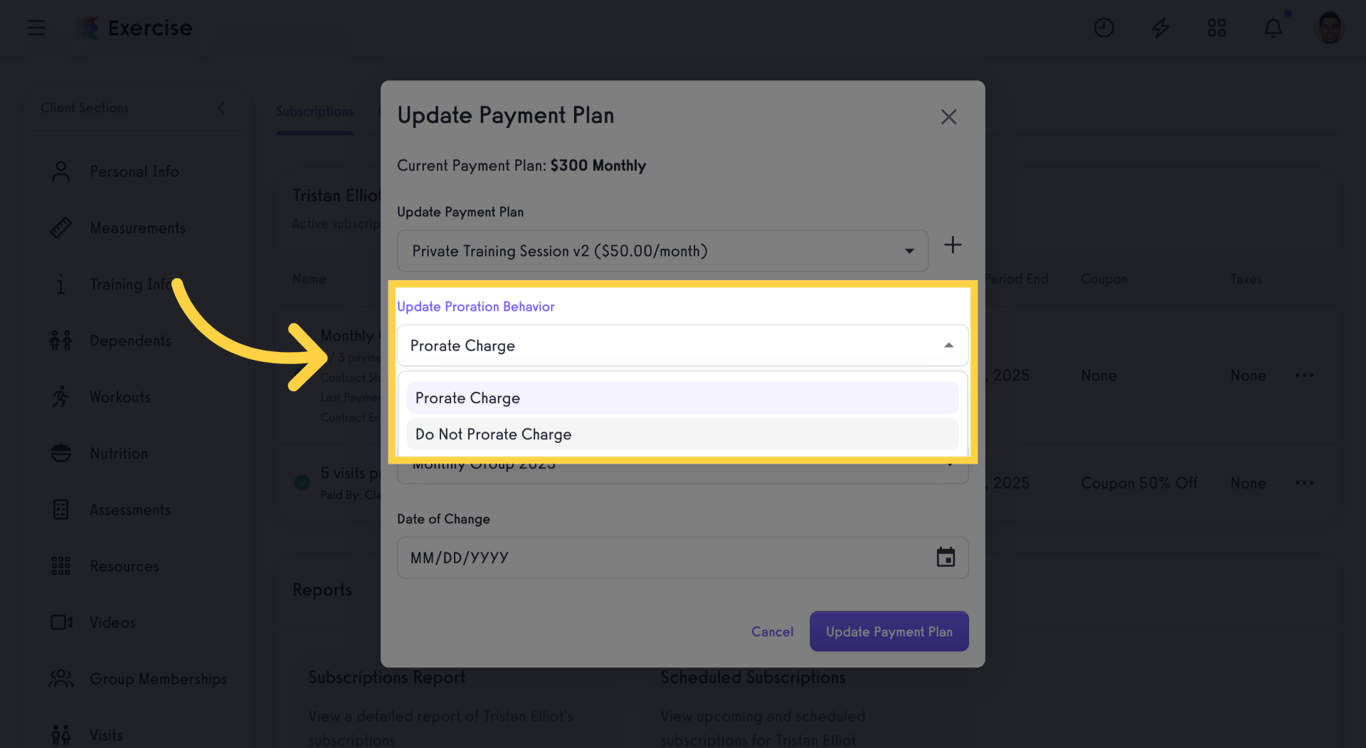 Update Proration Behavior