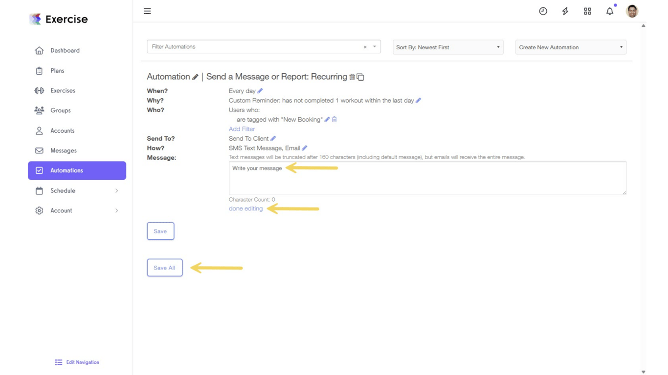 Click on the edit icon next to “Message” and type your custom message.
