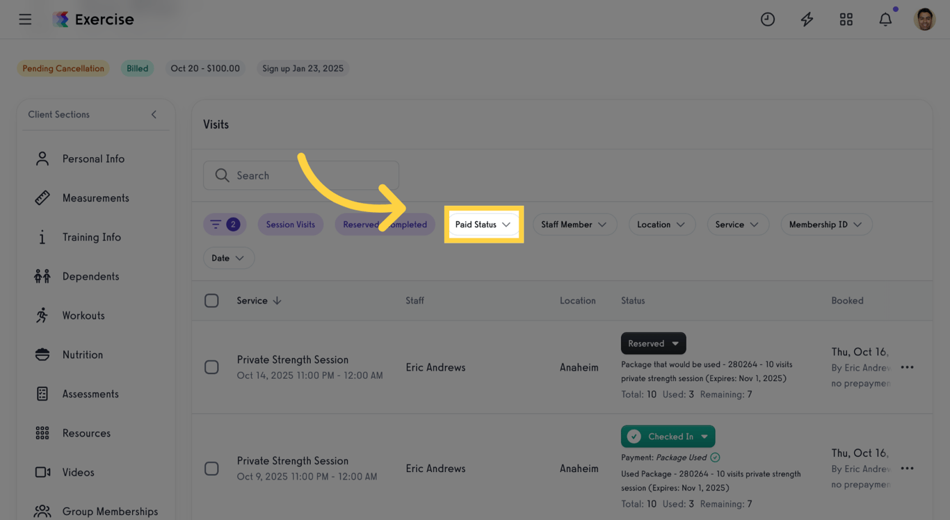 Payment Status Filter