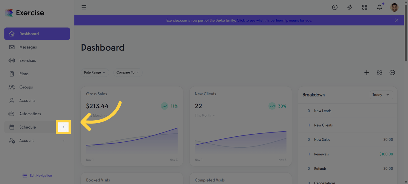 Click the Arrow Menu