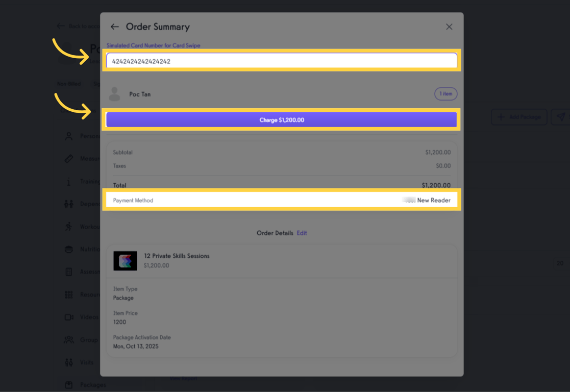 Swipe or enter the card number and click Charge.