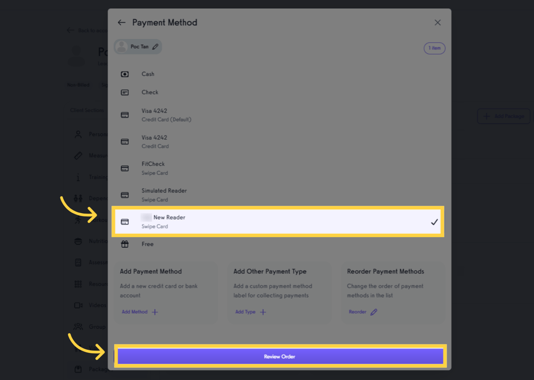 Select a card reader and click Review Order.
