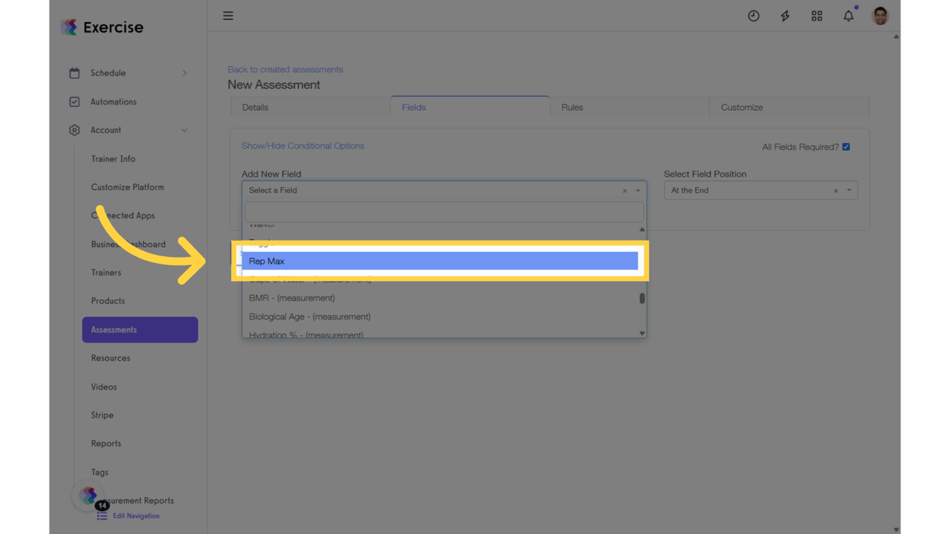 Click the 'Add New Field' drop-down list.