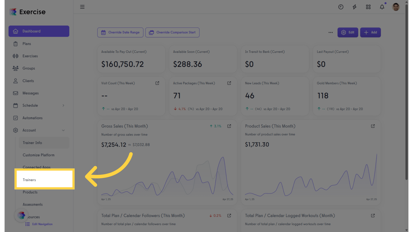 Click on the “Trainers” tab on the left sidebar.