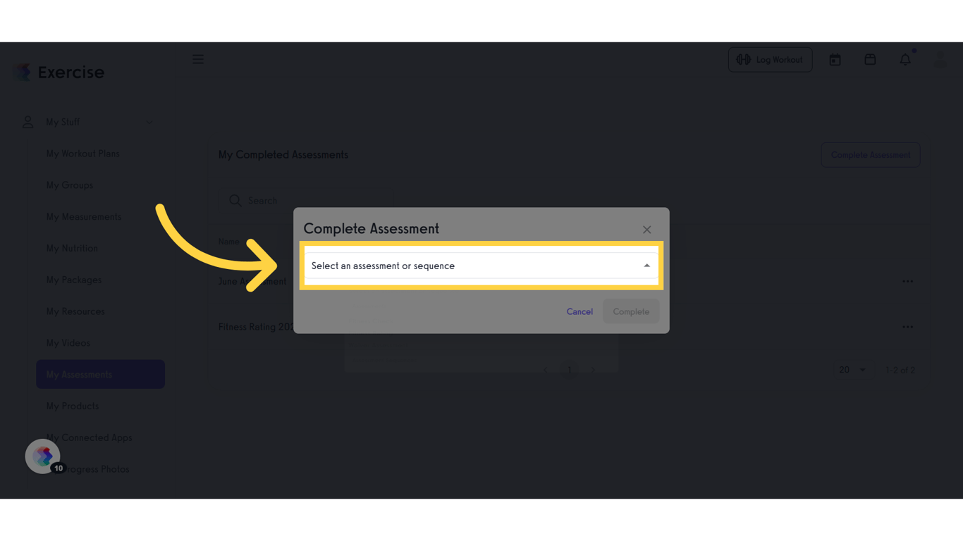 Click 'Select an assessment or sequence' drop-down list.