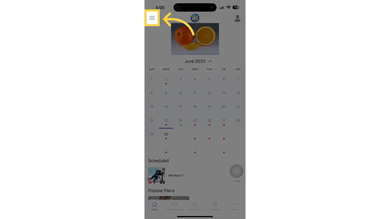 Tap the menu icon in the upper-left corner of the app.