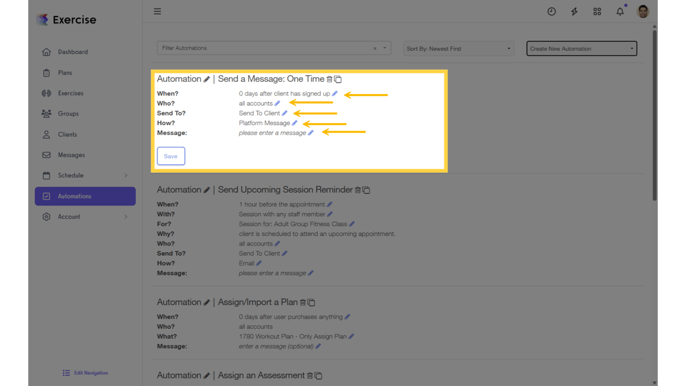 Use the edit icons to customize the automation.