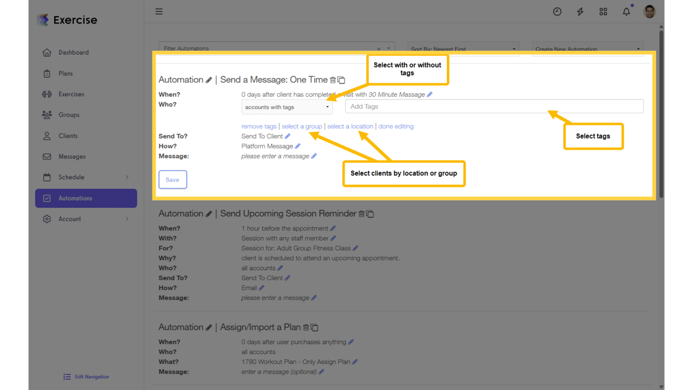For “Who?” customize who has completed the visits that will trigger the message.