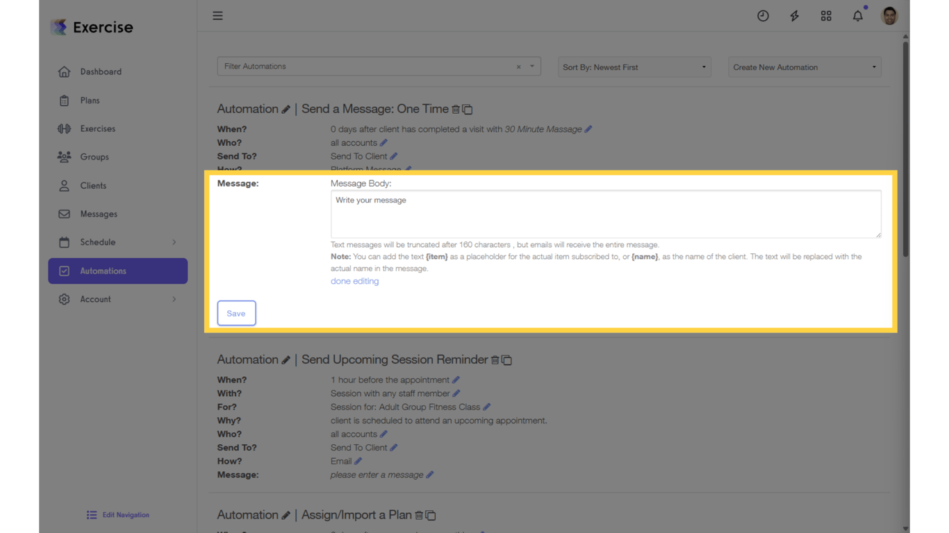 For “Message” customize the message.