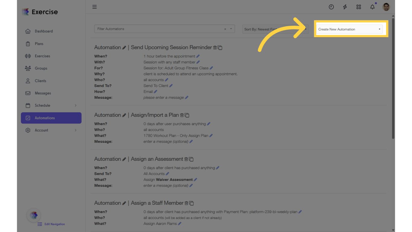 Click on the “Create New Automation” drop-down list.