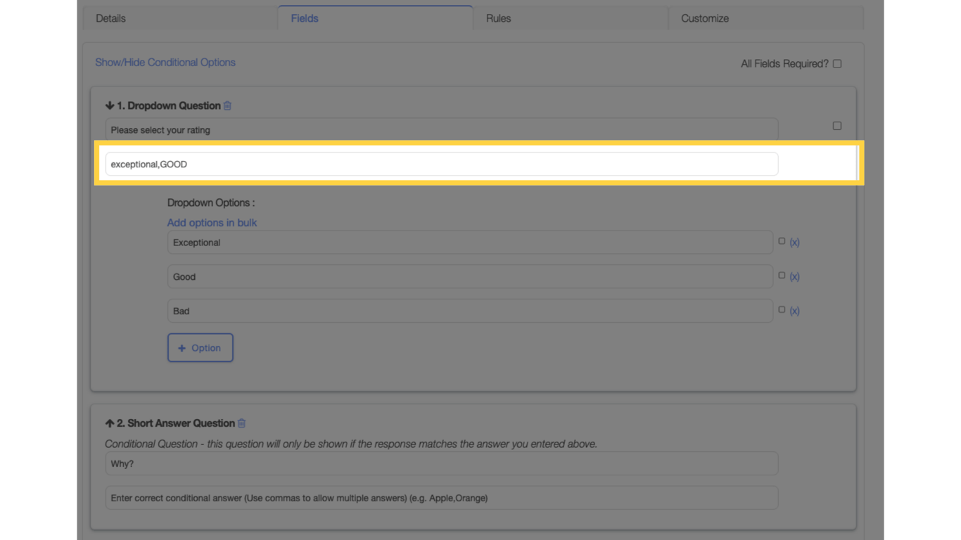 Add Field and Question