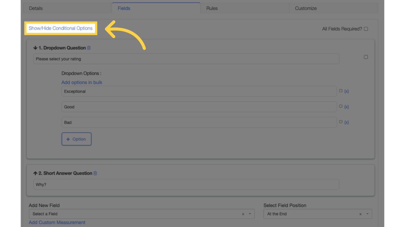 Show/Hide Conditional Options
