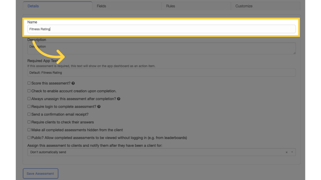 Add Assessment Name