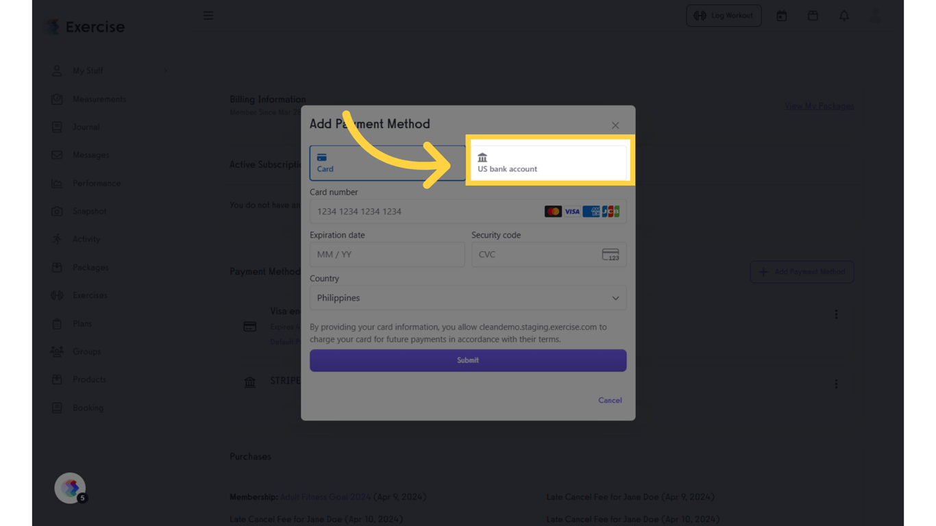 Click 'Bank Account' tab.