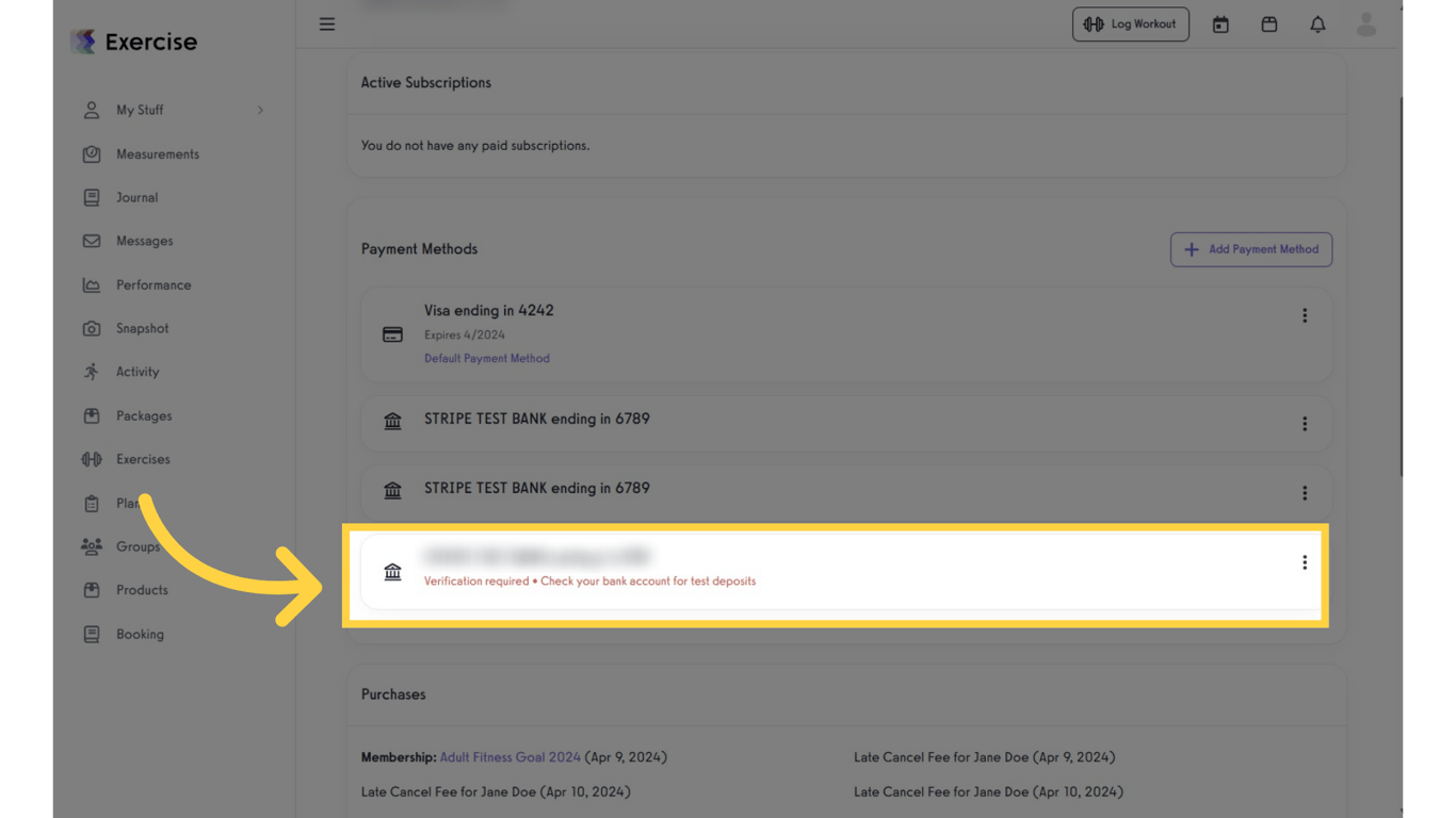Manually added bank account added to Billing Information.