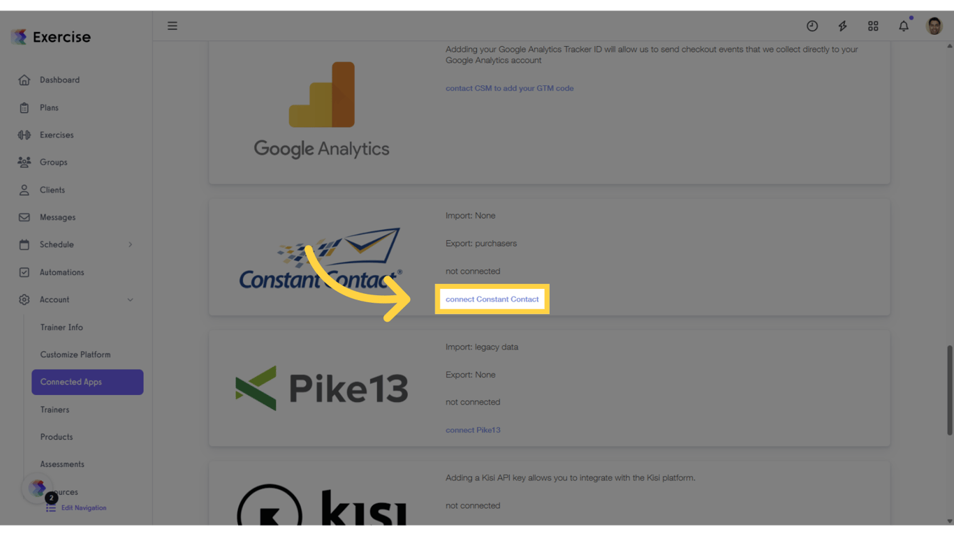 Scroll down and click “connect Constant Contact.”